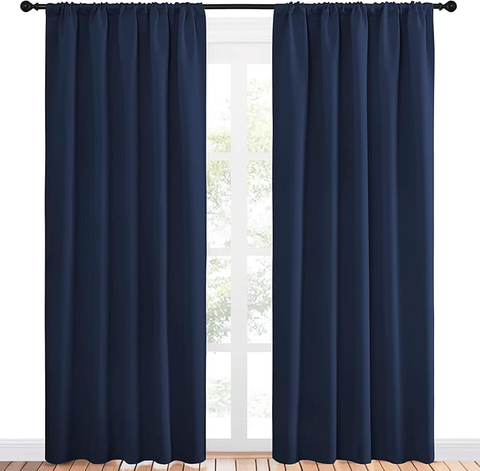 NICETOWN Navy Curtains Blackout Draperies - Modern Design Thermal Insulated Rod Pocket Blackout Drapes for Kid's Bedroom, Window Covering (1 Pair, 52 x 84 inches) - Image 2