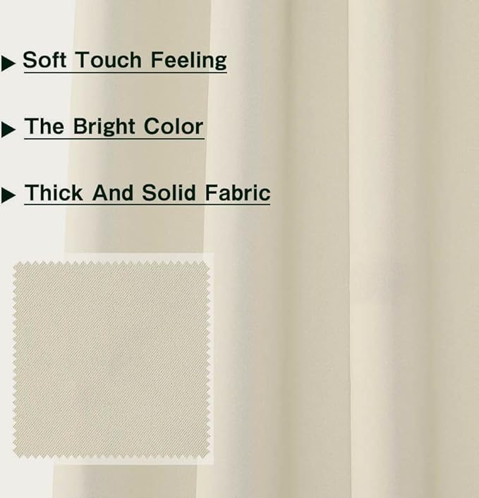 MYSKY HOME Beige Blackout Curtains for Living Room 95 Inch Long Sliding Door Curtains for Bedroom Thermal Insulated Curtains Grommet Top Window Drapes Single Panel Curtains, 52 x 95 Inch, Beige - Image 3