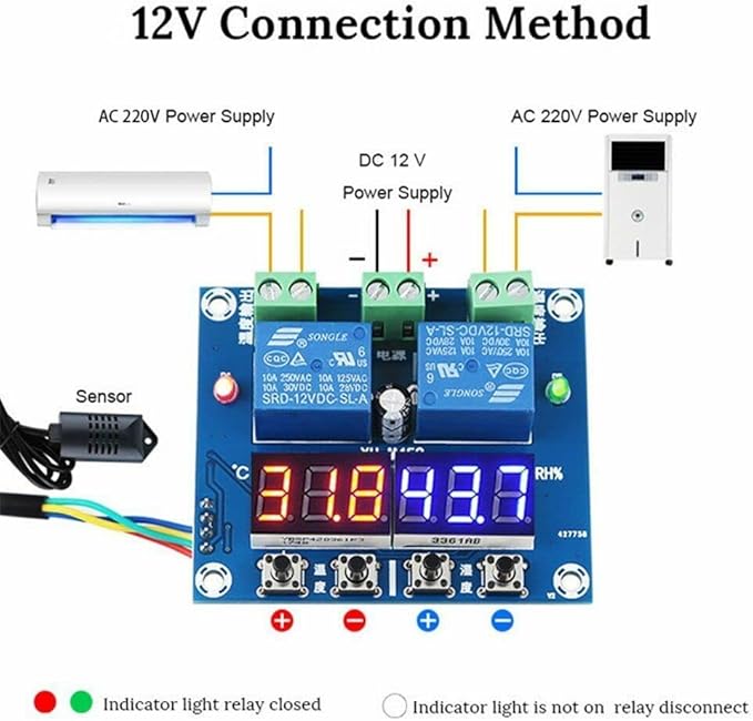 DC 12V XH-M452 Thermostat Dual Output Temperature Humidity Thermometer Hygrometer Control Module LED Digital Display - Image 2
