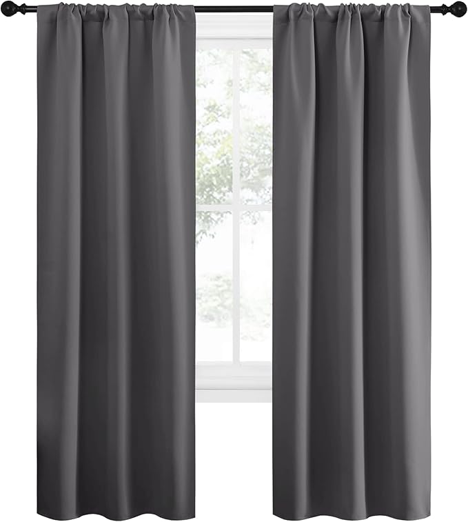 NICETOWN Grey Window Curtains for Bedroom - Home Decoration Thermal Insulated Rod Pocket Blackout Blinds & Drapes for Small Windows (Gray, 2 Panels, W34 x L72 -Inch) - Image 2