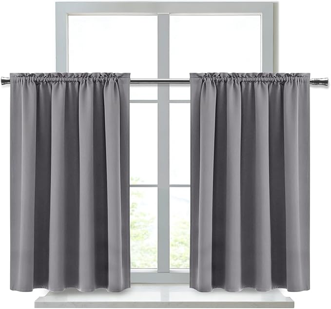 DWCN Short Grey Blackout Curtains for Small Window, Thermal Insulated Energy Saving Room Darkening Curtains for Kitchen/Bedroom (W42 x L36 inch, Set of 2 Panels, Top of Rod Pocket) - Image 8