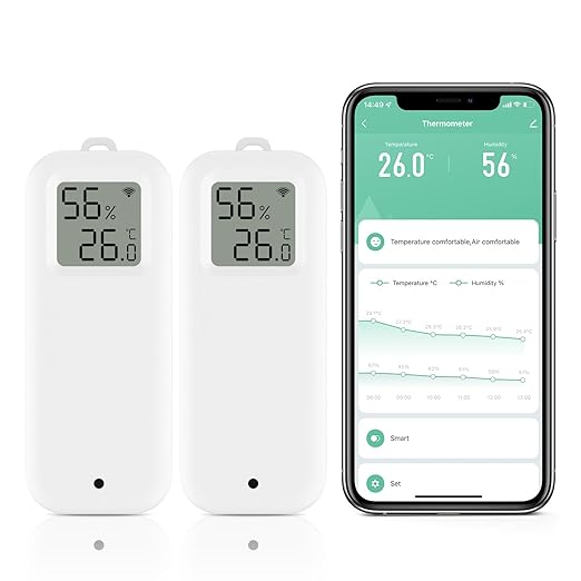 Room Thermometer Indoor, WiFi Humidity Meter with Smart Alert, Data Storage and Calibration, Temperature and Humidity Monitor for Baby Room, Greenhouse, White 2 Pack with Screen by Chatthen