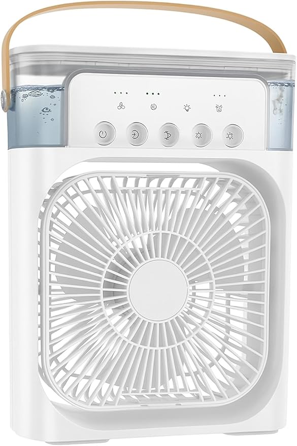 3-in-1 Mini Mist Fan with Humidifier and 7-Color LED Light, USB Powered, No Battery, 3 Wind Speeds, Compact Air Cooler for Car, Desk, Home, Travel, Office – Small Size by Unknown