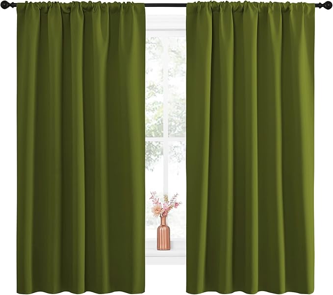 NICETOWN Blackout Draperies and Curtains, Thermal Insulated Window Decoration Blackout Drapes for Kid's Room (Olive Green, 1 Pair, 52 x 63 inches) - Image 2