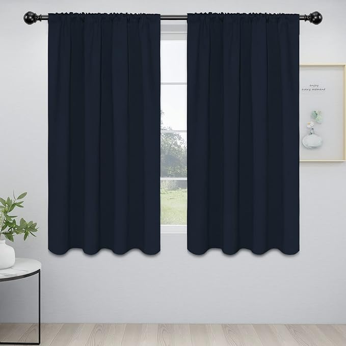 Easy-Going Rod Pocket Blackout Curtains for Bedroom, Room Darkening Window Curtains for Living Room, Thermal Insulated Noise Reduction Solid Window Drapes, 2 Panels(52x56 in, Navy) by Easy-Going