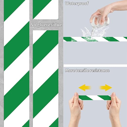Hazard Tape - 2 Inch x 108 Feet Green & White Ultra-Adhesive Hazard Warning Safety Stripe Tape for Marking Floor, Walls - Image 5