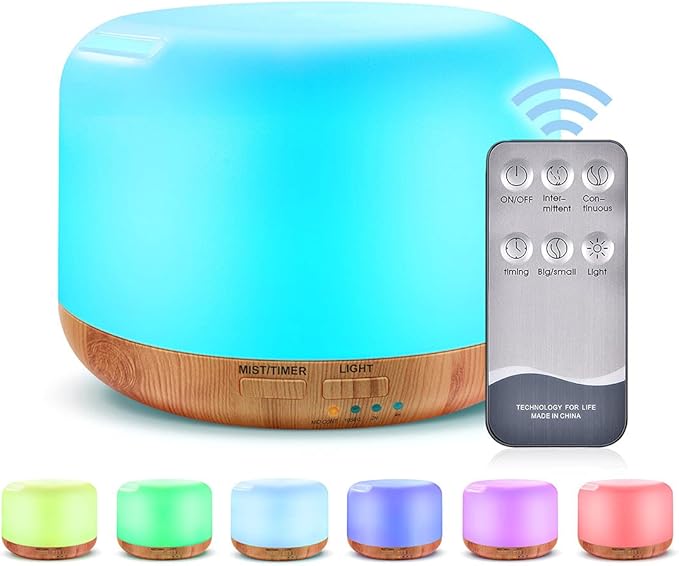 300ML Essential Oil Diffuser, Remote Control Ultrasonic Aromatherapy Oil Diffusers Cool Mist Humidifier, Waterless Auto-Off and 7 LED Light Colors for Bedroom, Yoga, SPA, Baby by Marchred