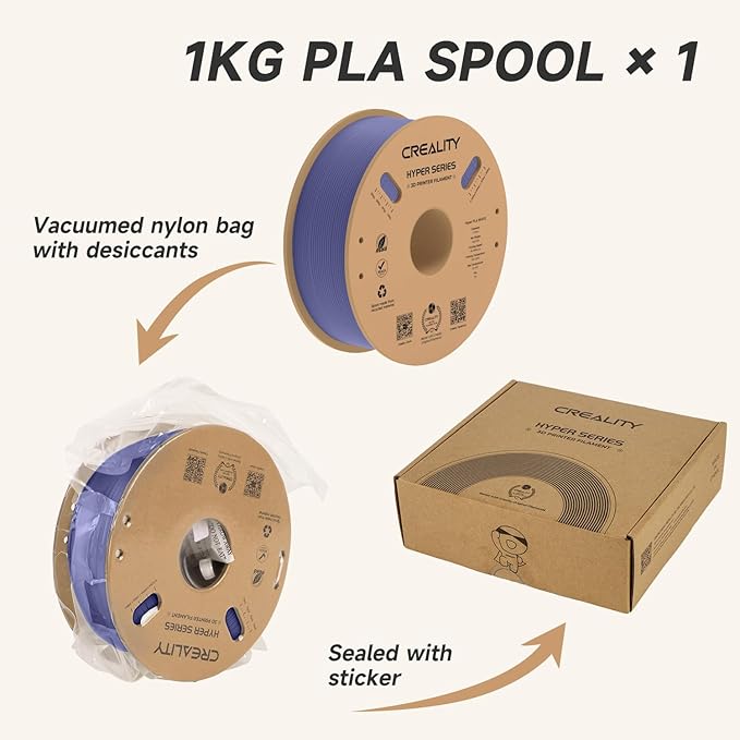 Official Creality Hyper PLA Filament 1.75mm, High Speed PLA 30-600mm/s Rapid 3D Printer Filament, Dimensional Accuracy +/-0.02mm, Fit Most FDM 3D Printers, 1KG(2.2lbs) Spool Very Peri - Image 8