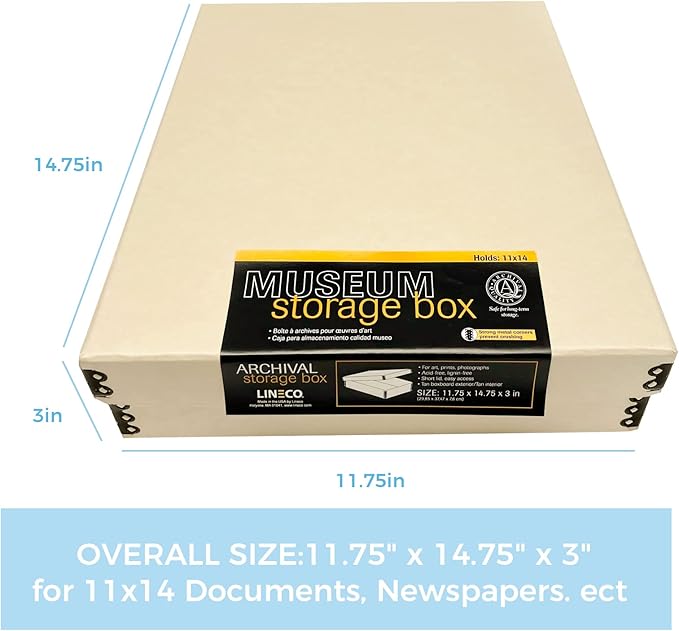 Lineco Museum Archival Storage Box, 11.75x14.75x3 in. Drop Front Design. Acid-Free with Metal Edge. Organize Photos, Pictures, Prints, Documents, Crafts, DIY. Tan, 1 Pack - Image 2