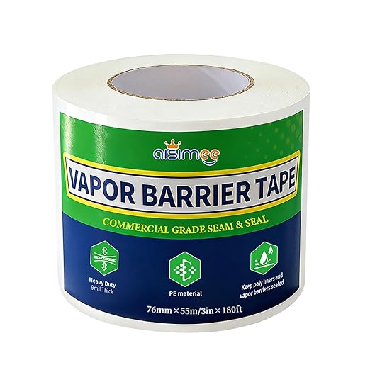Vapor Barrier Tape, 3 in x 180 ft, High-Adhesion Waterproof Seam Tape for Crawl Spaces and Moisture Barriers, White Polyethylene Tape for Sealing Underlayment, Insulation, and Plastic Liners by AISIMEE