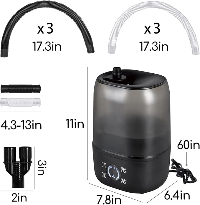 OIIBO Reptile Fogger Humidifier with Timing, 4L Large Digital Reptile Fogger Terrarium Humidifiers with Double Extension Tube Automatic Reptile Misting System - Image 6