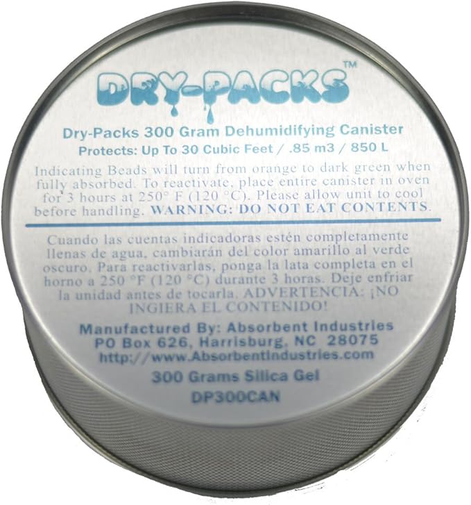 Dry-Packs 300 Gram Silica Gel Canister Dehumidifier - Moisture Indicating - Image 2