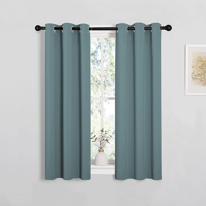 NICETOWN Modern Blackout Curtains Noise Reducing, Greyish Blue, 2 Panels, W29 x L40 -Inch, Thermal Insulated and Privacy Room Darkening Drape Panels for Boy's Guest Room Door Small Short Window by NICETOWN