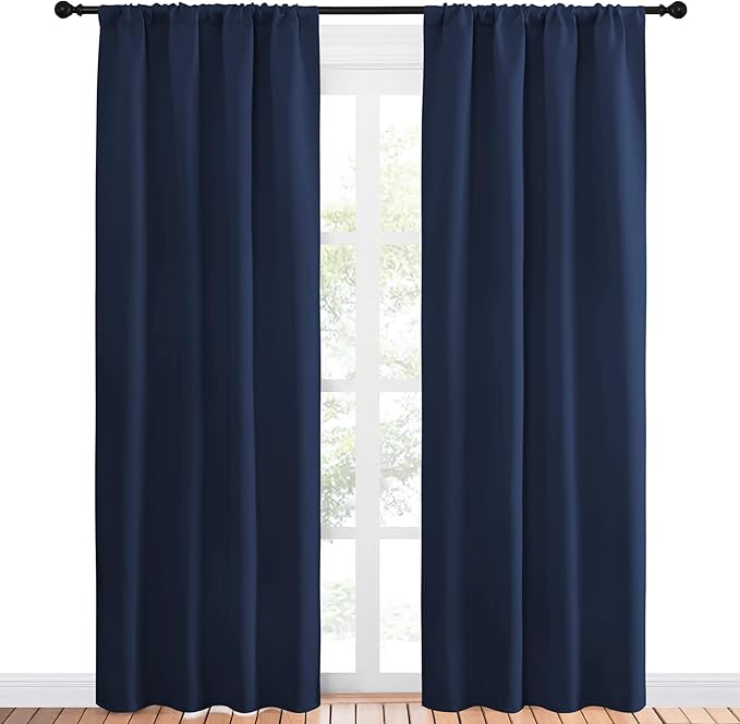 NICETOWN Thermal Curtains Blackout Draperies - Window Treatment Energy Saving Solid Blackout Rod Pocket Curtains/Drapes for Living Room (Navy, 1 Pair, 42 by 84-Inch) - Image 2