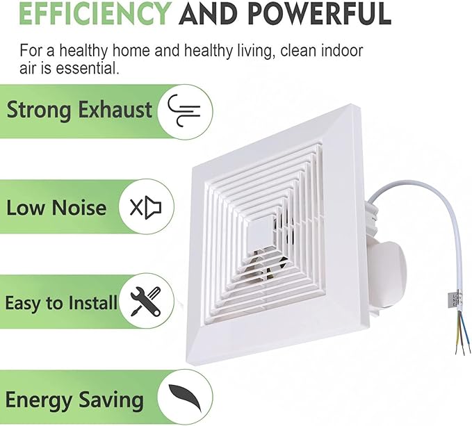 Bathroom Fan Ceiling Mount Exhaust Ventilation Fan Ceiling Exhaust Fan Extractor Fan 141 CFM 1.2 Sones,Quiet Bathroom Ventilation Exhaust Fan for Shower,Restroom,Office,Home (Grille) - Image 3