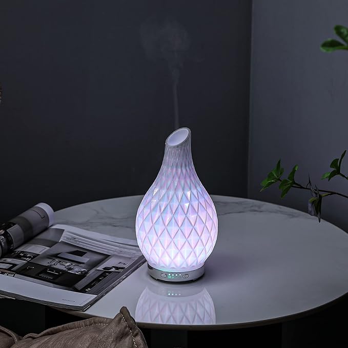 MAXWINER Essential Oil Diffuser Handmade Art Glass Aromatherapy Ultrasonic Humidifier with 7 Colors Lights Changing, Waterless Auto Shut-Off, Time Setting for Home, Office, Room 120ml (Diamond) - Image 4