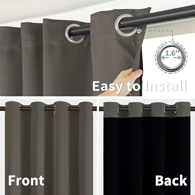 BGment Short 100% Blackout Curtains for Bedroom, Thermal Insulated Energy Efficiency Noise Reducing Grommet Curtains 45 Inch Length with Liner for Small Window 2 Panels Each 42 Inch Wide, Grey - Image 6
