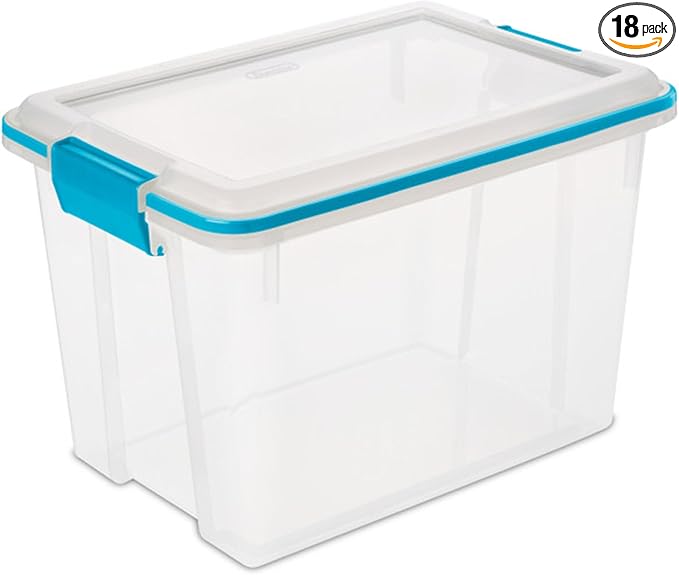 Sterilite 18-Pack Gasket Box, Weather-Resistant Storage Bins with Latching Lids, 20 Quart - Heavy-Duty Organizing Containers for Closet, Bathroom, and Office by Sterilite