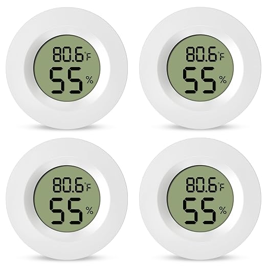 4-Pack Mini Hygrometer Thermometer Digital Humidity Meter Indoor/Outdoor Humidity Monitor with Temperature Sensor for Reptile Terrariums, Jars - Fahrenheit/Celsius White by VZZNN