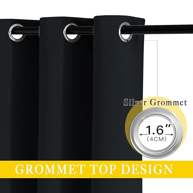 NICETOWN Blackout Curtain for Sliding Glass Door, Grommet Top Thermal Insulated Weighted Wide Drapes/Draperies for Bedroom/Living Room (Black, 80 by 95 inches, 1 Panel) - Image 2