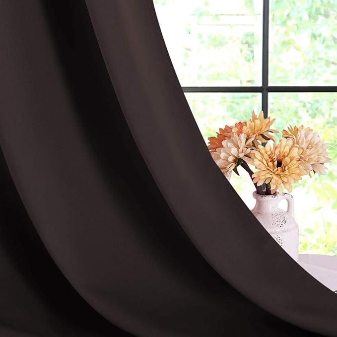 NICETOWN Blackout Curtain Panels for Bedroom Window, Triple Weave Microfiber Energy Saving Thermal Insulated Solid Grommet Blackout Draperies and Drapes (1 Pair, 34 inches by 63 Inch, Toffee Brown) - Image 5