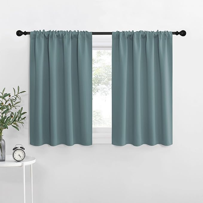 NICETOWN RV Blackout Curtains for Camper Windows, Greyish Blue, 34" x 30", Set of 2, Kitchen Curtains, Short Blackout Drapes, Thermal Insulated Rod Pocket Window Treatment Draperies for Nursery by NICETOWN