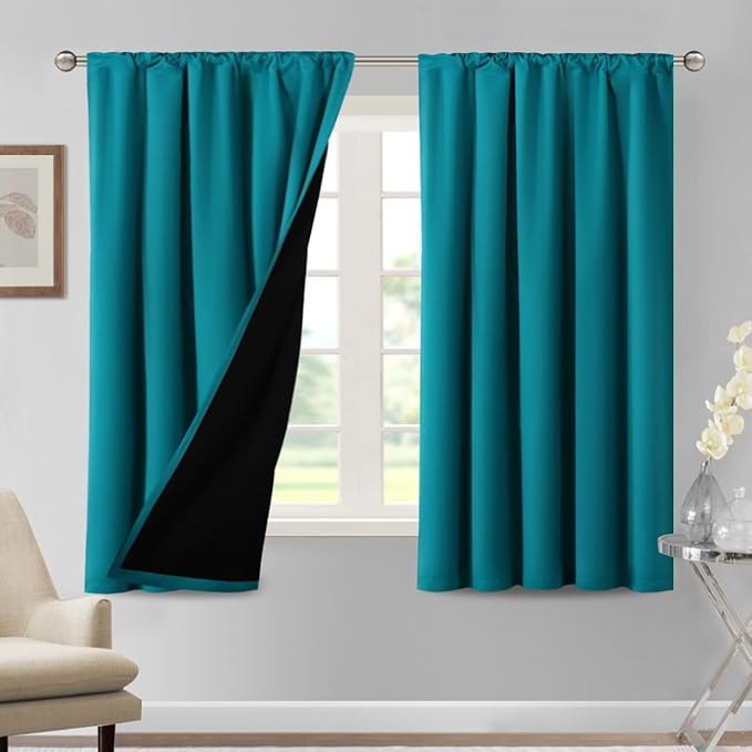 H.VERSAILTEX 100% Blackout Curtains for Bedroom Thermal Insulated Blackout Curtains for Living Room 63 Inches Long Rod Pocket Curtains with Black Liner 2 Panels Set, Turquoise Blue by HVERSAILTEX
