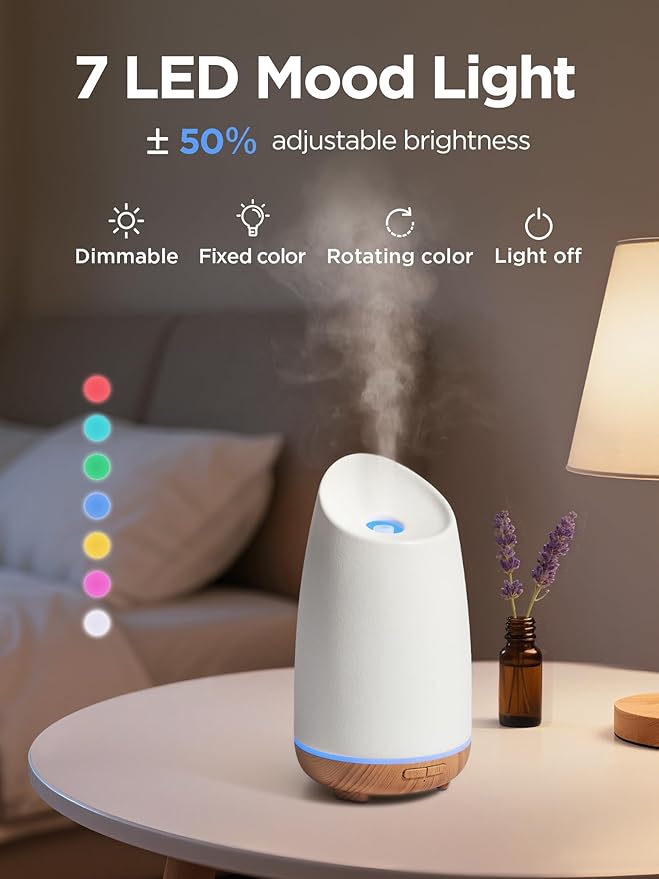InnoGear 150ml Ceramic Oil Diffuser, Handcrafted Stone Essential Oil Diffuser Aromatherapy Diffusers Ultrasonic Cool Mist Humidifier Vaporizor 2 Mist Modes for Room Home, White Slope Cut Ceramic - Image 3