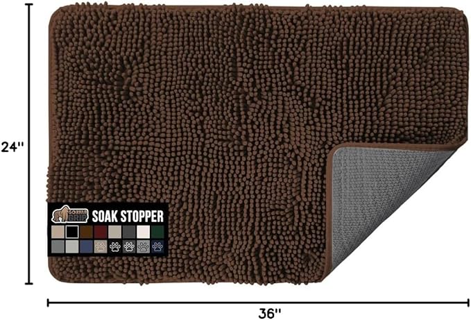GORILLA GRIP SOAKSTOPPER Dog Door Mat, 36x24 Machine Washable Rug Absorbent Doormat Captures Moisture Mud Dirt, Quick Dry Soft Chenille Entryway Rugs Indoor Entrance Mats for Dog Paws, Brown - Image 2