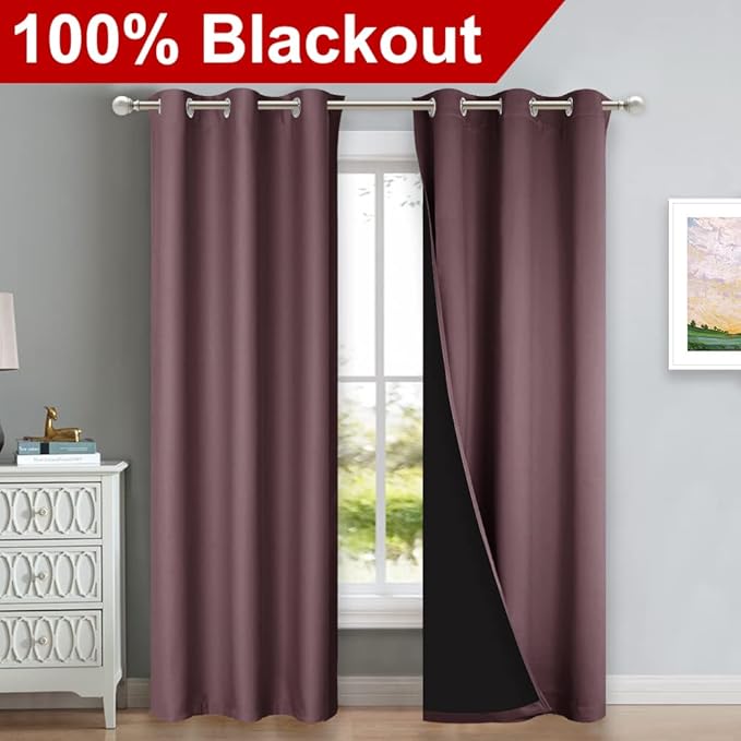 NICETOWN Dry Rose Blackout Curtains 84 inches Long, Full Light Blocking Drapes with Black Liner for Nursery, Thermal Insulated Draperies for Hall, Villa (2 Pieces, 42" Wide Each Panel, Dry Rose) - Image 2