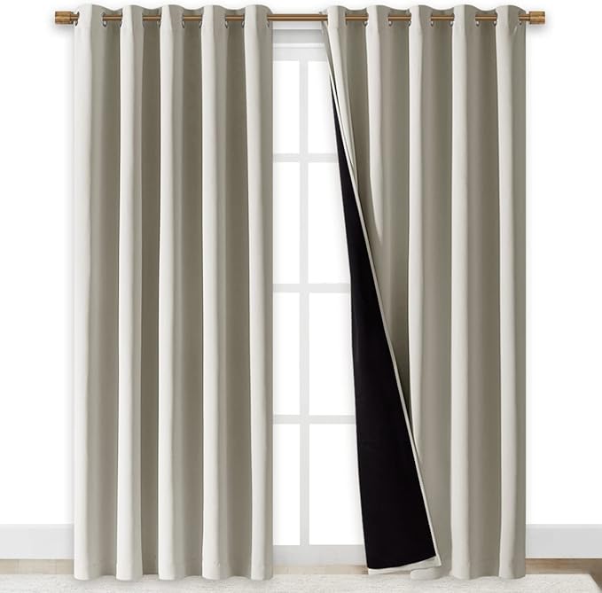 NICETOWN 100% Blackout Window Curtain Panels, Cold and Full Light Blocking Drapes with Black Liner for Nursery, 84" Drop Thermal Insulated Draperies (Natural, 2 Pieces, 70" Wide Each Panel) - Image 2
