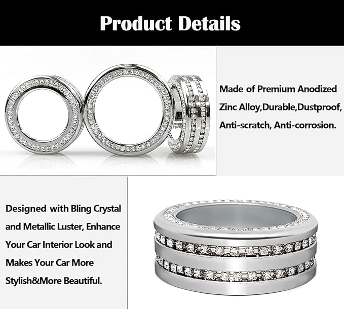 Auprite Climate Control Knob Covers for Challenger Accessories 2015-2023 2024, for Dodge Charger 2015-2023 2024, for Dodge Chrysler 300/300s 2015-2024,3Pcs Kit (Bling Silver) - Image 7