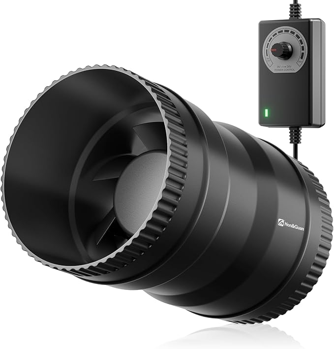 Hon&Guan 4 Inch Inline Booster Duct Fan with Speed Controller - 130 CFM Airflow with 6W Ultra-Low Power and Low Noise by HonGuan