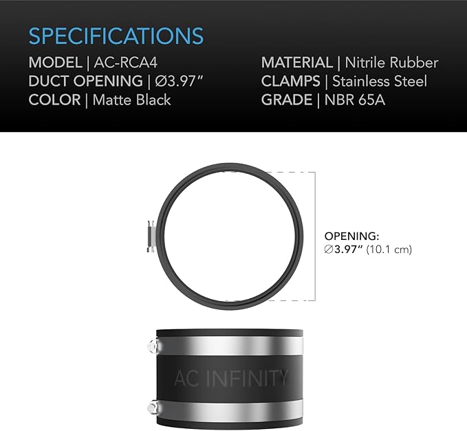 AC Infinity Noise Reduction Clamp 4-Inch, Duct Coupler with Stainless Steel Clamps, Flexible Rubber Coupling for Inline Fans and Carbon Filters in Growing and HVAC - Image 5