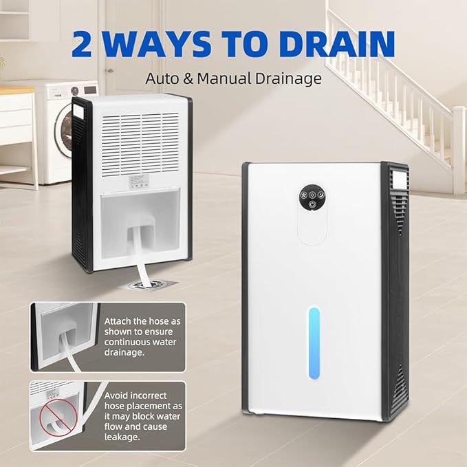 Dehumidifier for 1076 sq.ft,Quiet Portable Moisture Absorber with Auto Shut Off,Auto Defrost,72 OZ Water Tank,Drain Hose,7 Color LED Light,Sleep Mode for Basement Home Bedroom Bathroom RV - Image 7