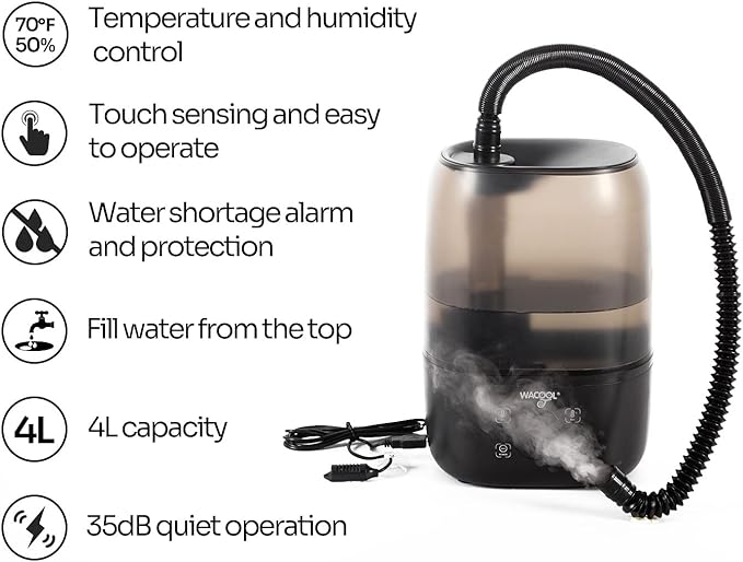 WACOOL Reptile Fogger with Humidity Controller, 4L Large Tank Reptile Humidifier with Humidistat & Extended Hose, Automatic Terrarium Fogger for Beared Dragon Lizard Gecko Snake Tortoise - Image 4