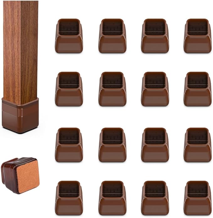 16pcs Square Chair Leg Floor Protectors, Felt Pads Chair Leg Protectors for Hardwood Floors, SiliconeFurniture Feet Cups Covers Felt Pads, Prevents Scratches & Reduce Noise, Brown, X-Small by BAIPOK