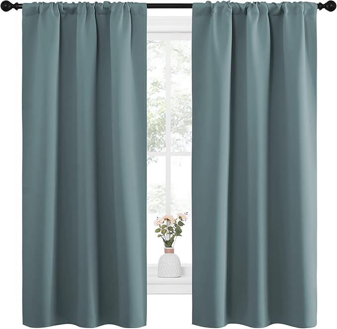 NICETOWN Greyish Blue Blackout Curtains Panels for Window, Thermal Insulated Rod Pocket Blackout Drapes/Draperies for Living Room (2 Panels, W34 x L63 inches) - Image 2