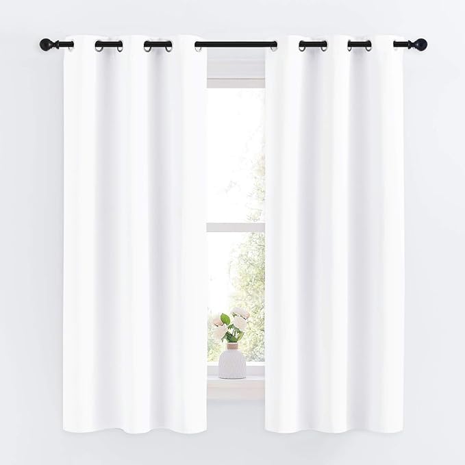 NICETOWN Draperies Curtains Panels, Blocking Out 50% Sunlight Window Treatment Curtains, Grommet Small Window Drapes for Bedroom (2 Panels, 34 by 63, Pure White) by NICETOWN