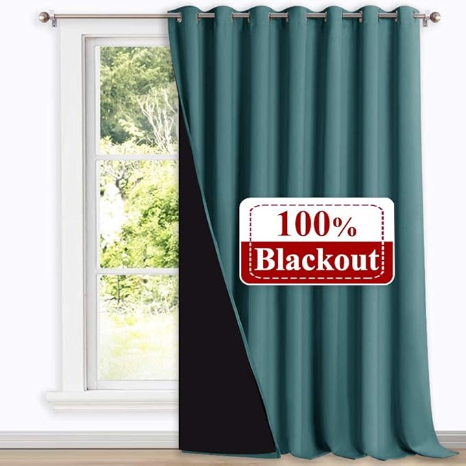 NICETOWN Sound Reducing Room Divider Curtains, 100% Black-Out Patio Curtain, Wide Lined Drape, Keep Warm Drapery, Sliding Glass Door Panel for Night Shift（Sea Teal, 1 Panel, 100 inches x 108 inches - Image 2