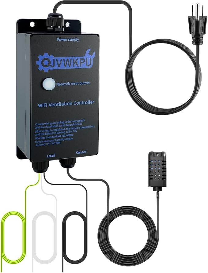 Temperature and Humidity Exhaust Fan Switch, Multi-Functional Vent Controller with IoT, Auto On/Off by Temp & Humidity, 25A Heavy-Duty Load by Unknown