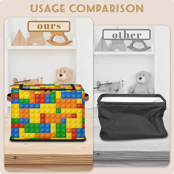 Storage Bin, Collapsible Fabric Storage Boxes with Lids for Organizing, Colorful Building Cubes Stackable Closet Organizers and Storage Cube Basket with Handle for Home, Office, Bedroom (10.2"x14.2") - Image 8