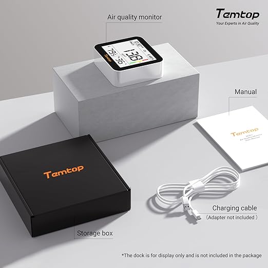 Temtop M10+ Indoor Air Quality Monitor & CO2 Meter for Home, 6-in-1 PM2.5 & VOC Detector, E-Ink Display, Battery Powered 60-Day Quiet Bedroom Air Pollution Monitor, App Temperature & Humidity Sensor - Image 9