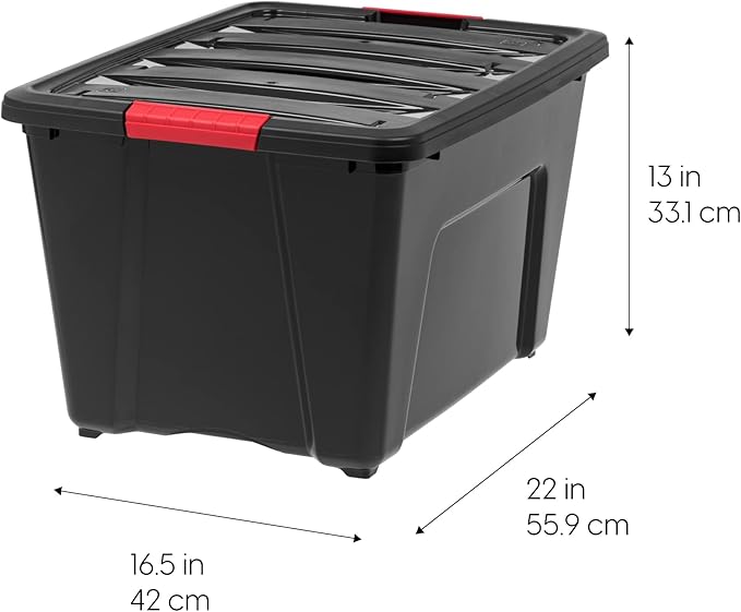 IRIS USA 51 L (54 QT) Plastic Storage Box with Lid and Latches - 4 Pack - BPA-Free, Garage Organizing Solution, Durable Nestable Stackable Containers, Secure Pull Handle - Black - Image 2