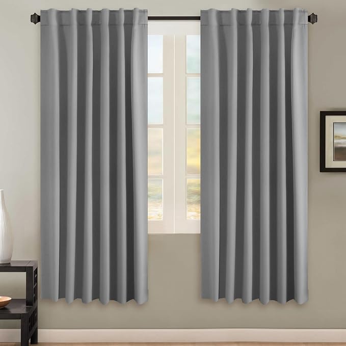 H.VERSAILTEX Blackout Curtains Thermal Insulated Window Treatment Panels Room Darkening Blackout Drapes for Living Room Back Tab/Rod Pocket Bedroom Draperies, 52 x 72 Inch, Grey, 2 Panels by HVERSAILTEX