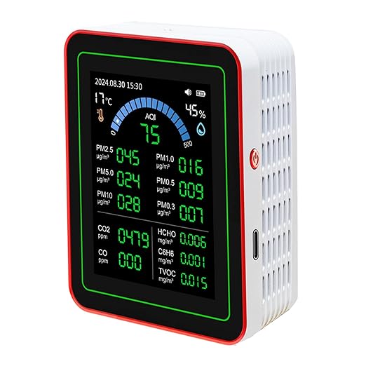 18 in 1 Air Quality Tester for Home, Indoor Air Quality Monitor, with Air Quality Index, CO2, HCHO, TVOC, PM5.0, PM0.3, PM1.0, PM2.5, PM10 etc, Support Data Storage and by Yunseity
