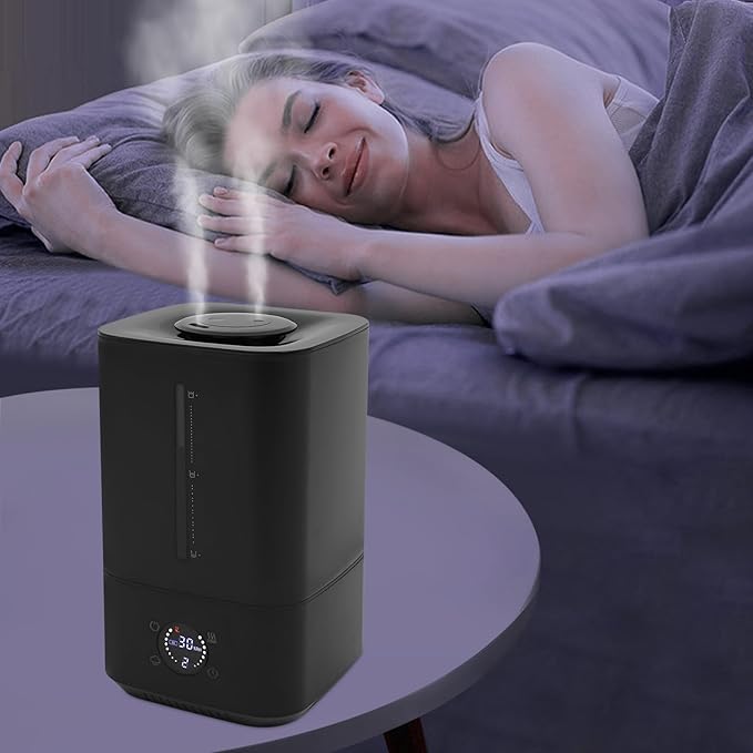 Humidifiers for Bedroom 6L Large Room, Cool & Warm Mist Ultrasonic Humidifier with Filter & Water Level Window, 280ml/h, 360° Nozzle, 20-40dB, Humidity Control 45%-90%, for Baby/Nursery/Office, Black - Image 2