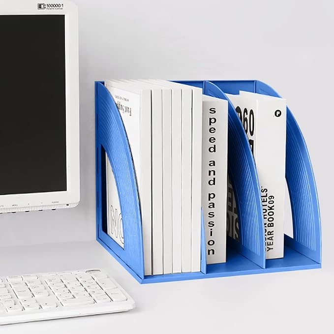 Marte Vanci Magazine File Holder Book Desktop Organizer Plastic Storage Sturdy Vertical 3 Section Folder Blue - Image 6