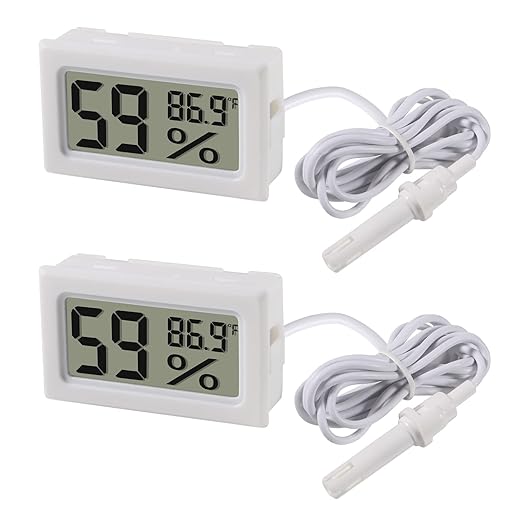 2-Pack Mini Digital Hygrometer Thermometer Gauge with Probe LCD Display Temperature Fahrenheit Humidity Meter for Incubator, Reptile Plant Terrarium, Humidor, Guitar Case, Greenhouse by DWEII