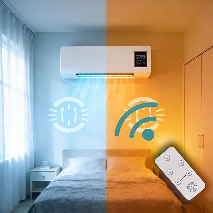 Mini Wall Mounted Air Conditioner, 2 in 1 Heater and Fan Combo Ductless Ac Conditioners with Remote Control, Portable Evaporative Air Cooler for Bedroom Room Office - Image 2